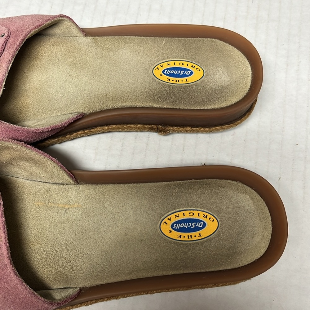 Heaven Dr. Scholl’s Pink Suede buckle Espadrille Slides Vintage Y2K Sandals sz 6 - Picture 11 of 12